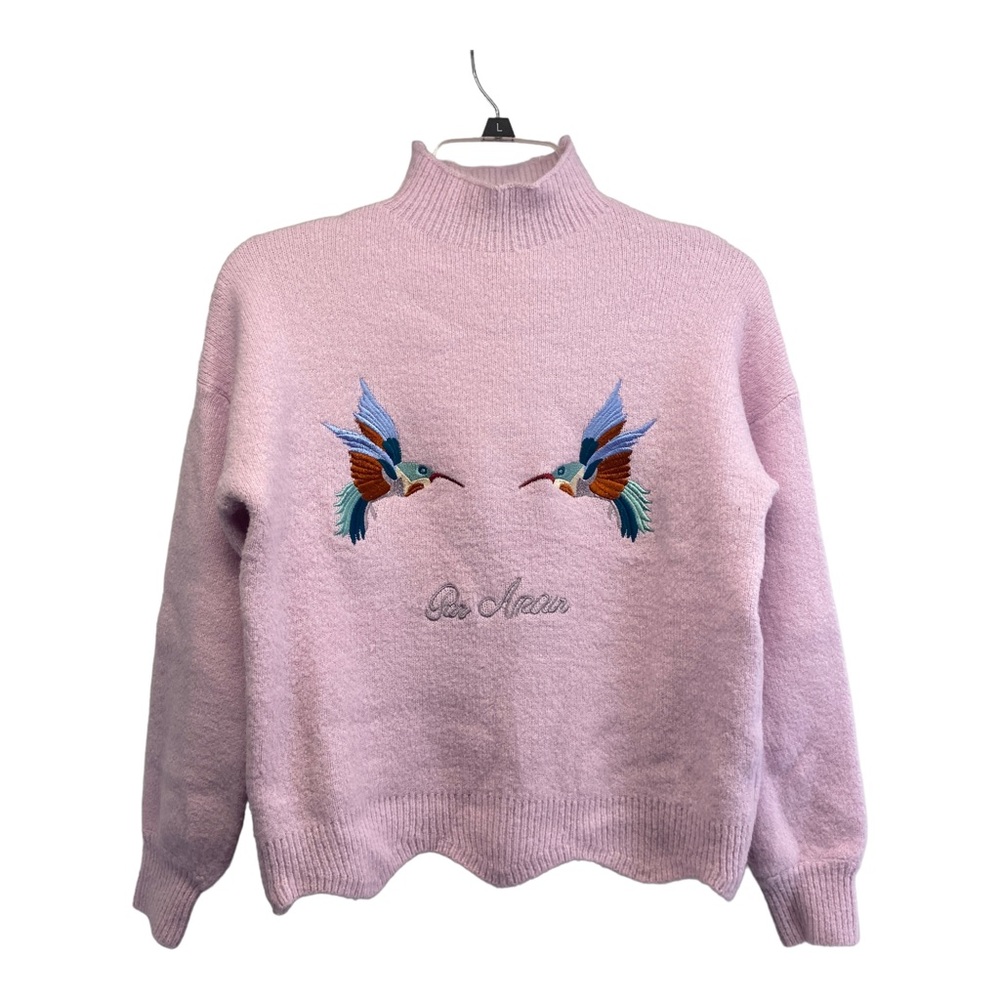 Embroidered bird cropped sweater Code mode XS mock neck soft pink